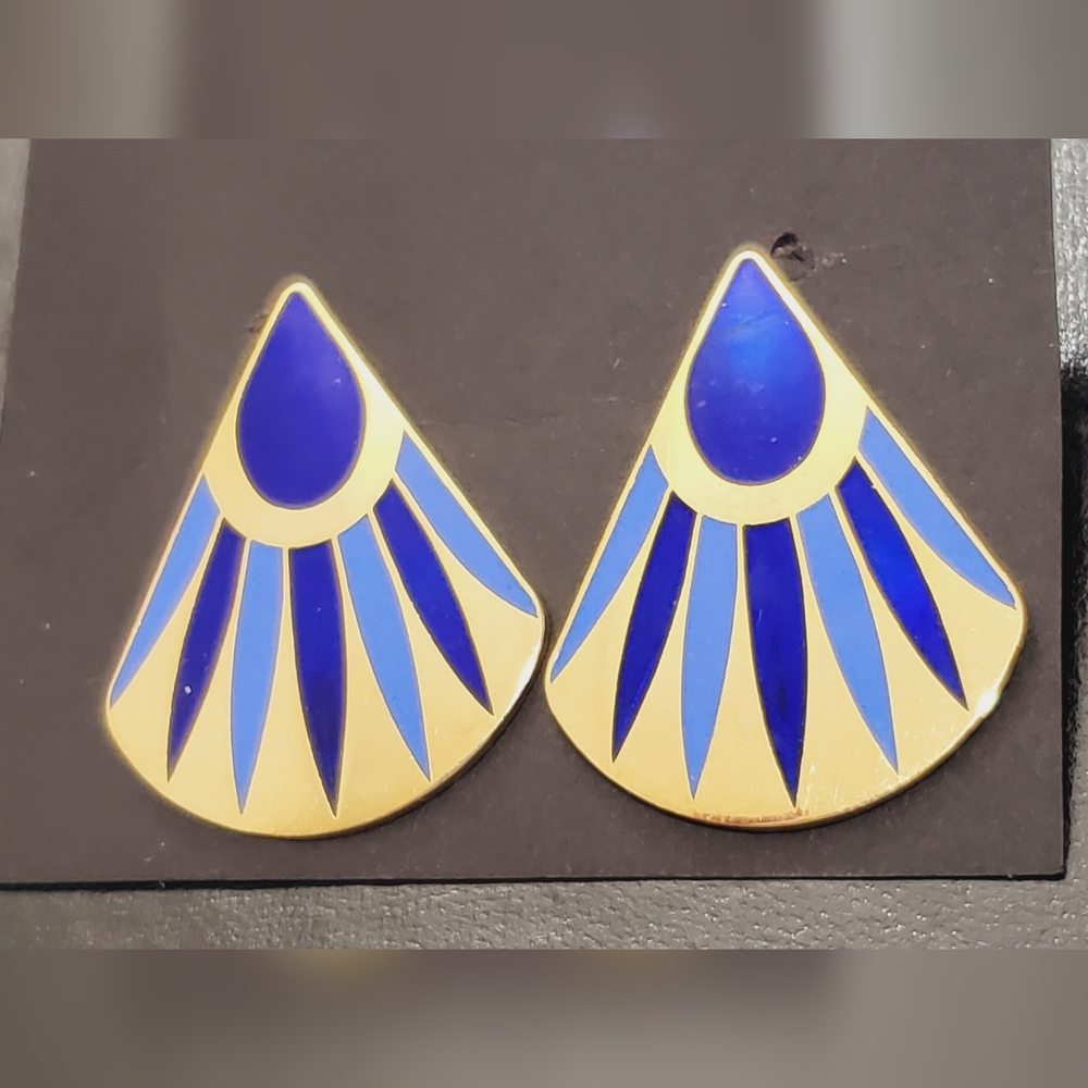 Vtg. Blue Enameled Cloisonńe Pierced Earrings